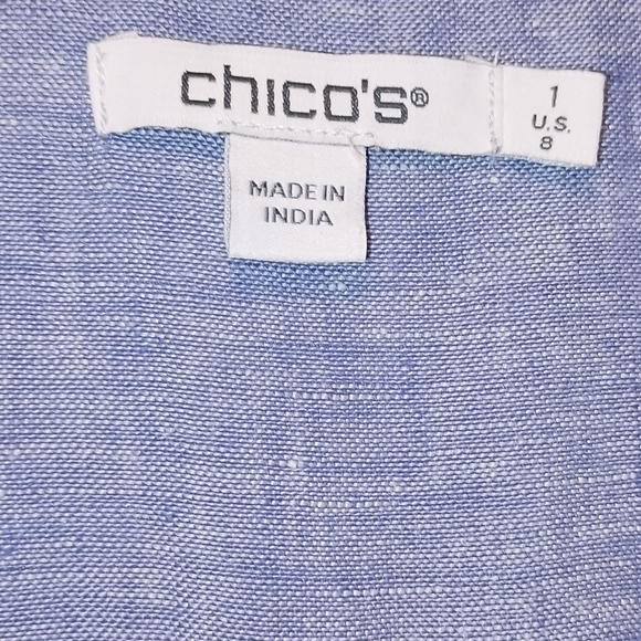 Chico's Linen blue Gold Tunic Top Size 8 - Picture 5 of 8